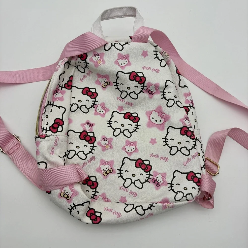 Sanrio Hello Kitty Backpack‎ Girls Mini White Pink Faux Leather Print Zip Cute